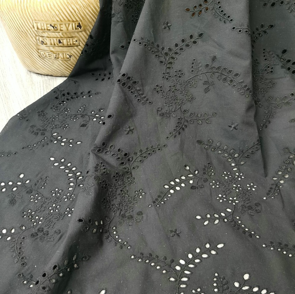 Sewing Eyelet Fabric - Высококачественная черная ажурная кружевная ткань с
